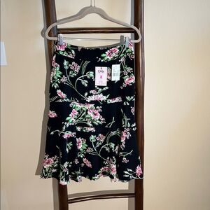 CAbi Black Floral A-Line Skirt with Pink & Green Blossoms